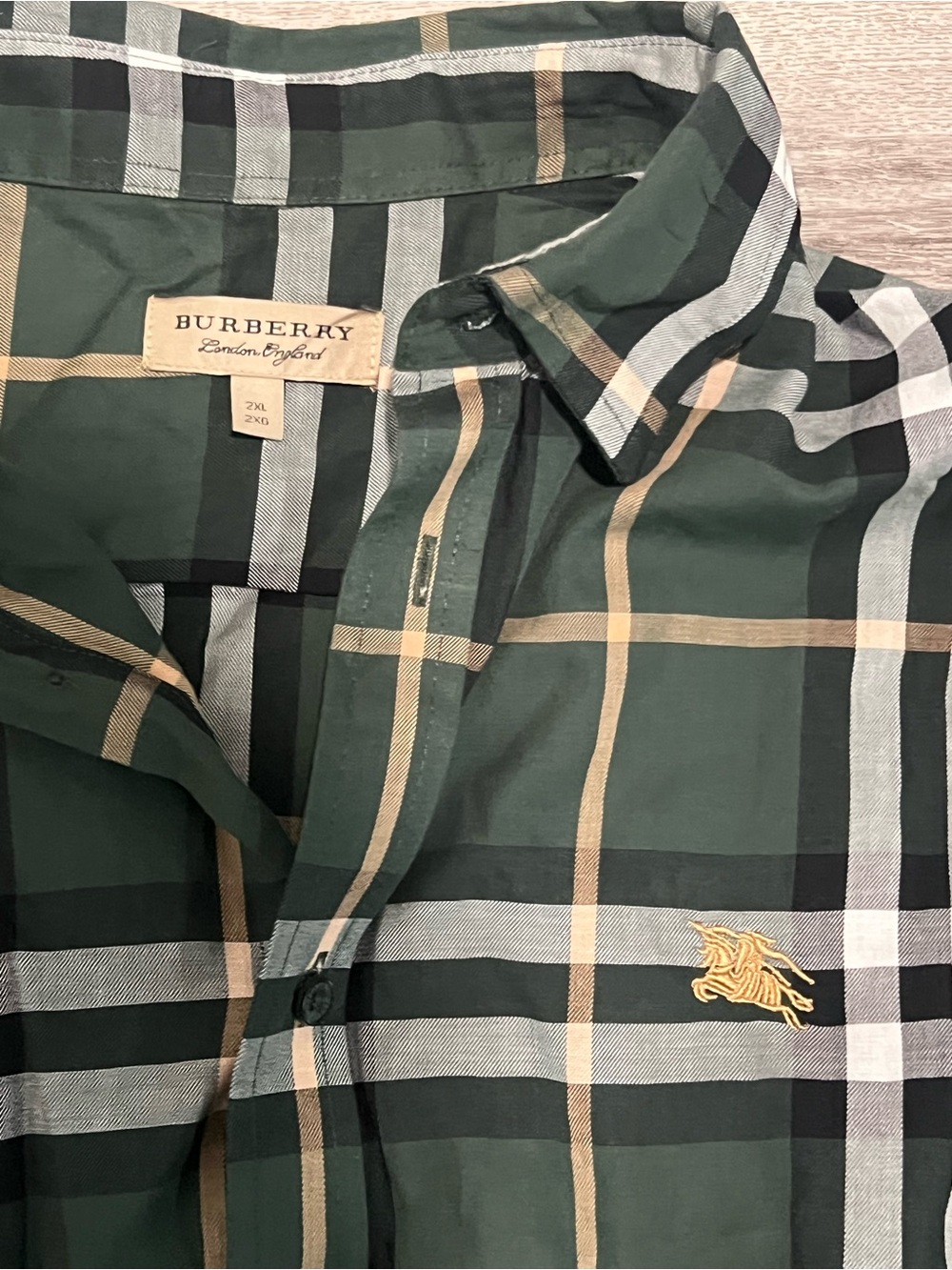 Burberry Green and Beige Plaid Button-Down Shirt